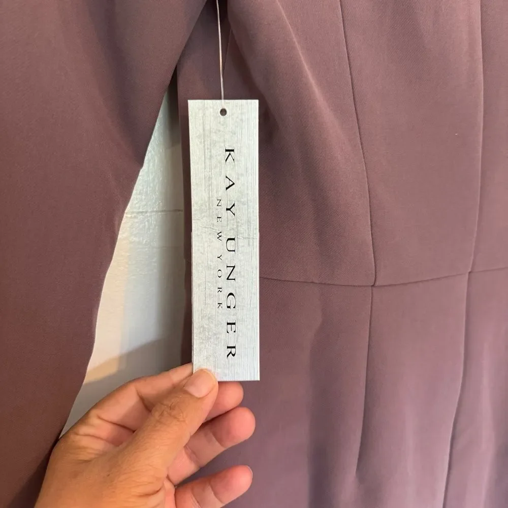 NWT KAY UNGER Size 4 Anya Asymmetric Crepe Midi-Dress - Mink color